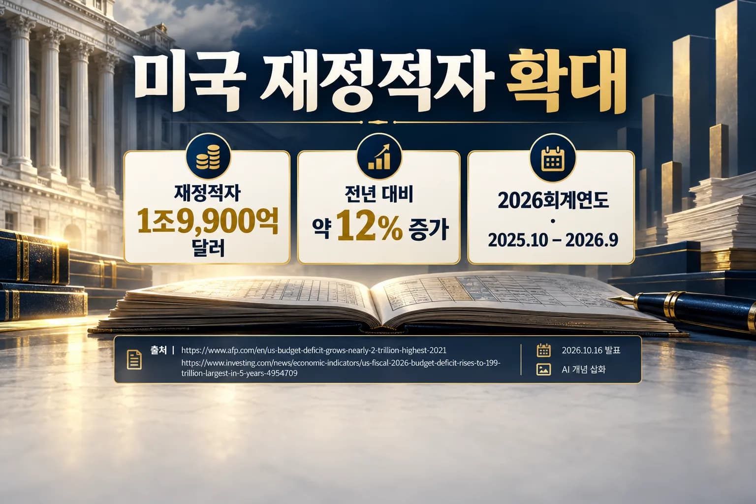미국 2026회계연도 재정적자 1조9900억달러…전년보다 12% 확대