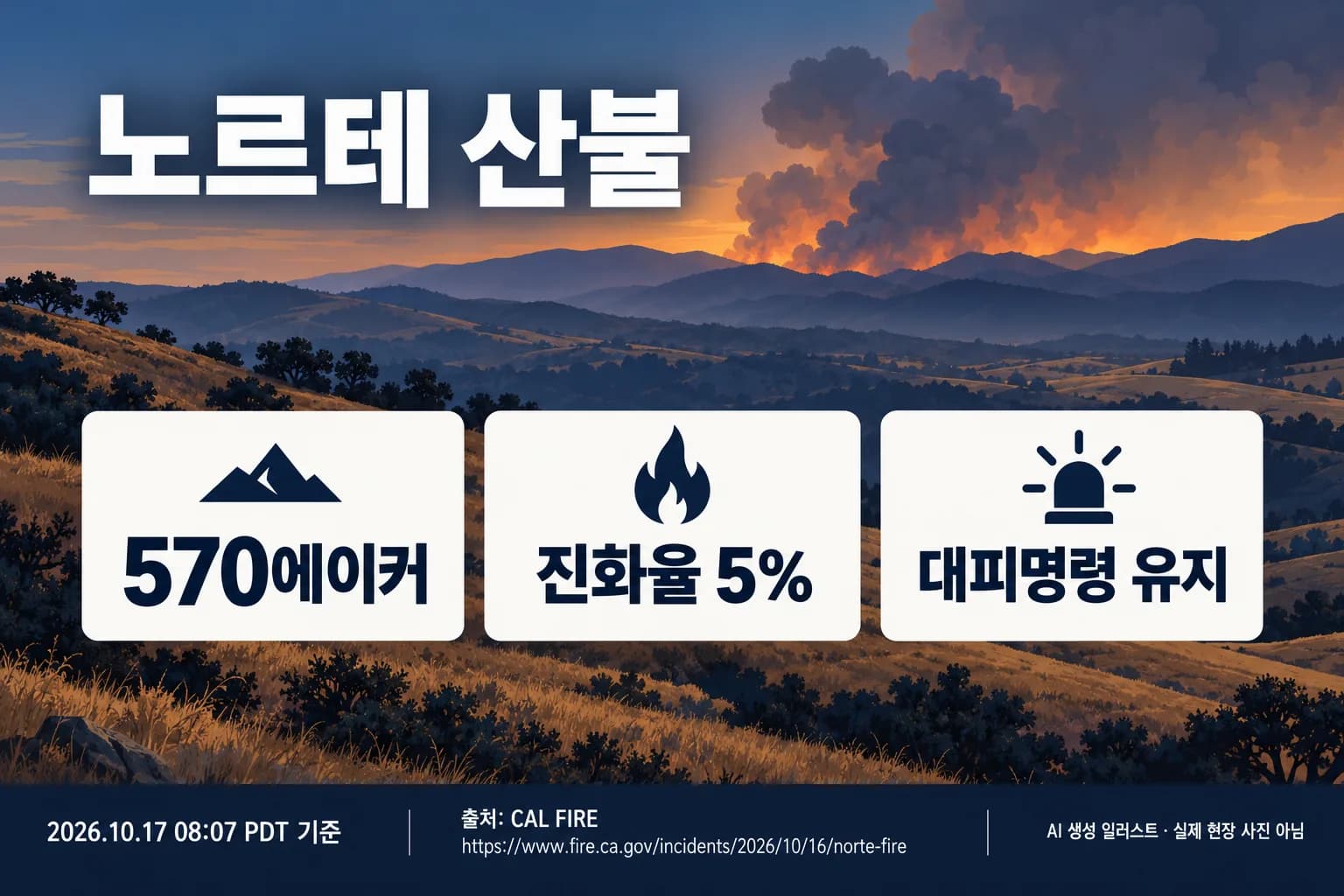 노르테 산불 진화율 5%로 올라…570에이커·대피명령 유지