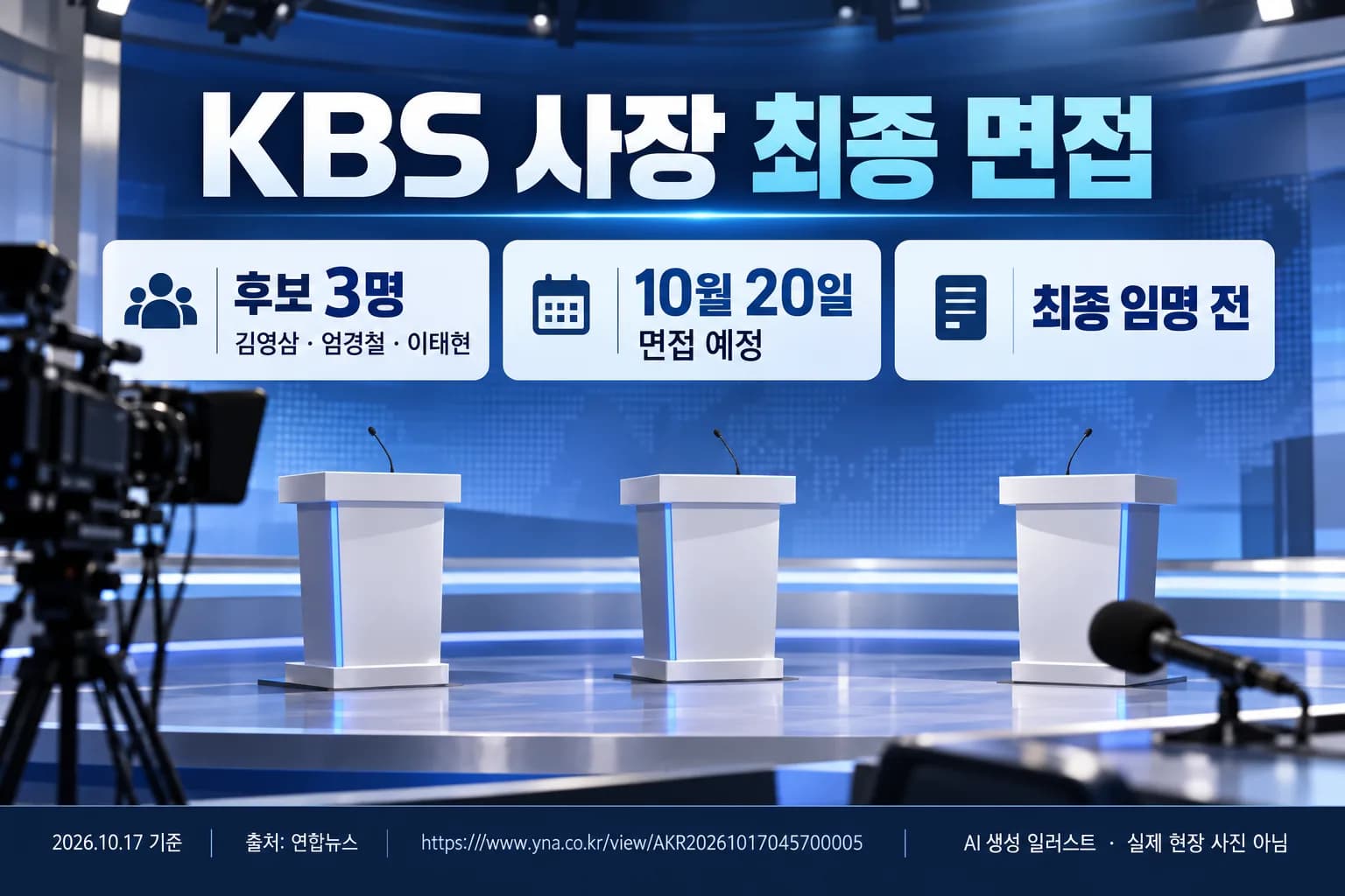 KBS 사장 최종 면접에 김영삼·엄경철·이태현…20일 1명 선정