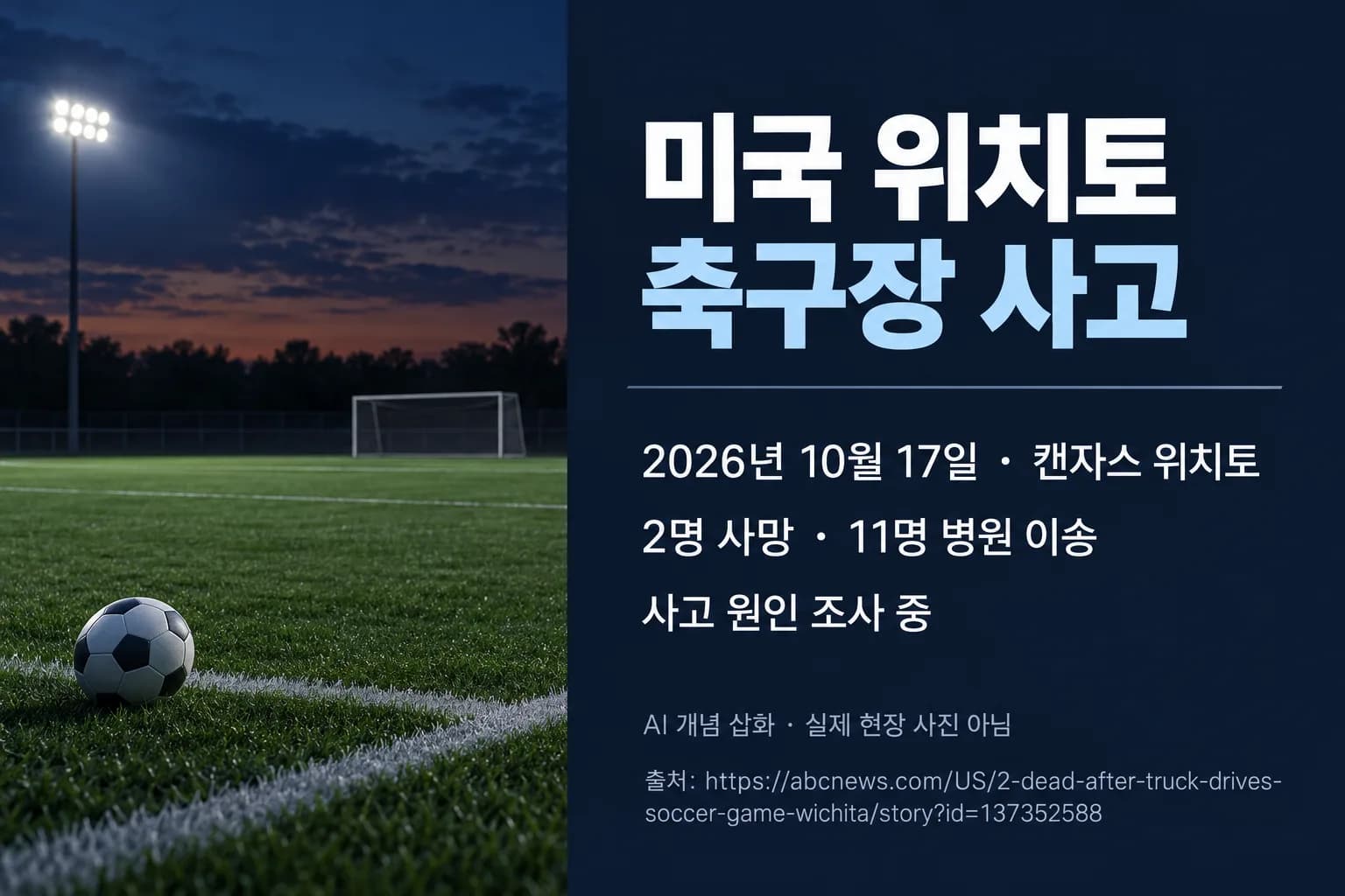 캔자스 유소년 축구장에 트럭 진입…어린이 등 2명 사망·11명 병원 이송