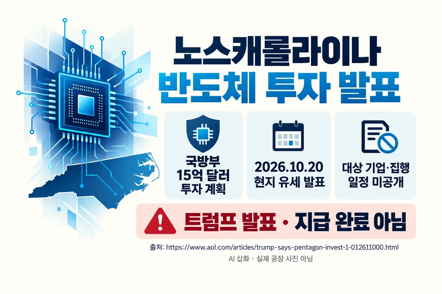 트럼프 “노스캐롤라이나 반도체에 국방부 15억 달러 투자”…세부 계약 미공개