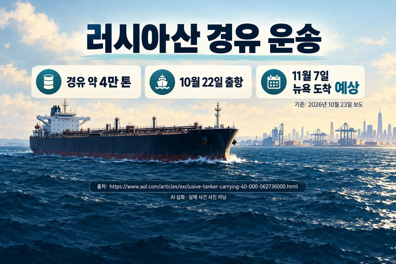 러시아산 경유 4만 톤 실은 유조선 출항…뉴욕 도착은 아직 예상 단계