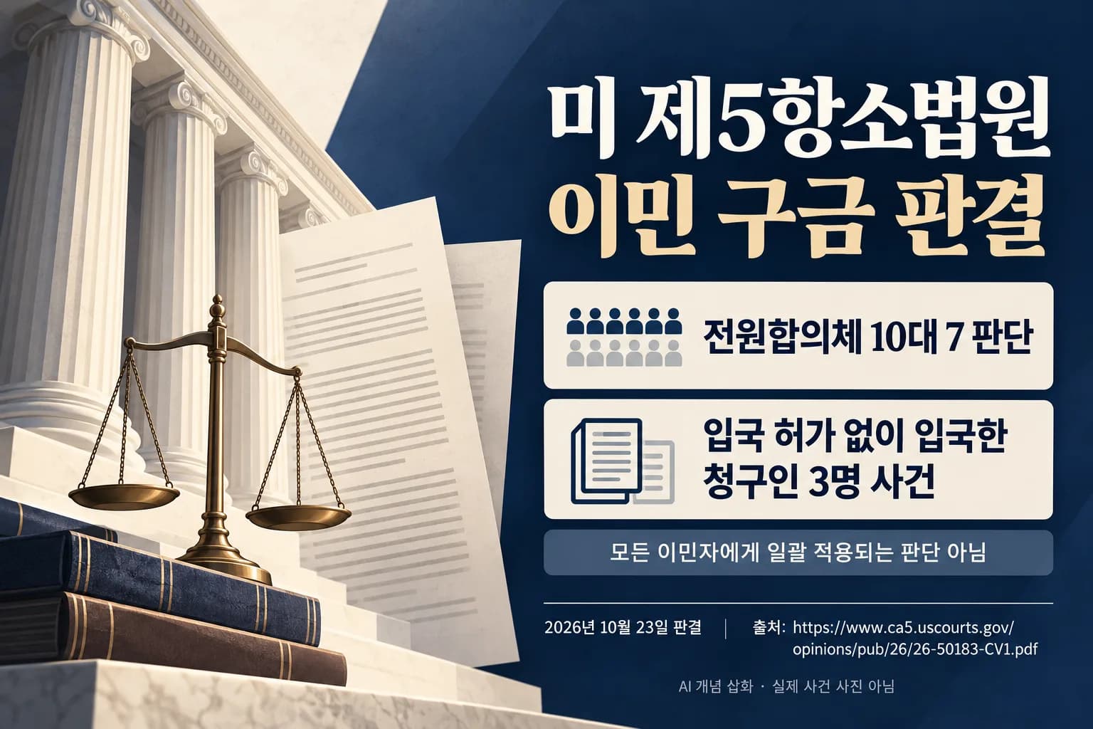 미 제5항소법원, 무허가 입국자 보석 심리 헌법상 권리 부정…10대 7 판단