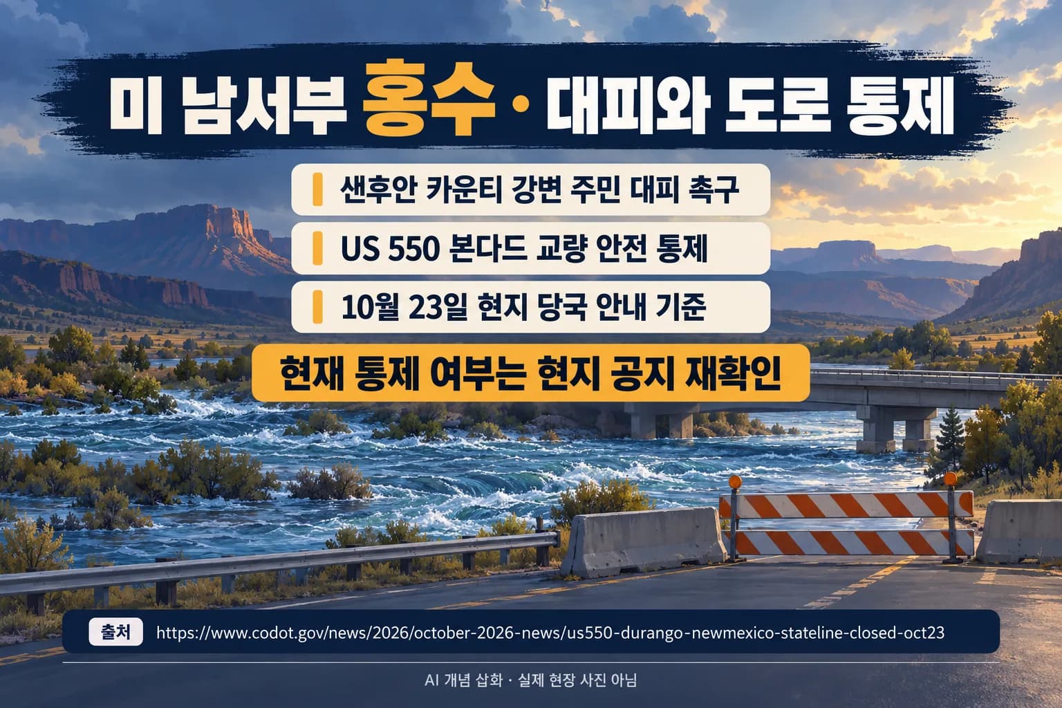 뉴멕시코 강변 주민 즉시 대피 촉구…콜로라도 US 550 교량 통제
