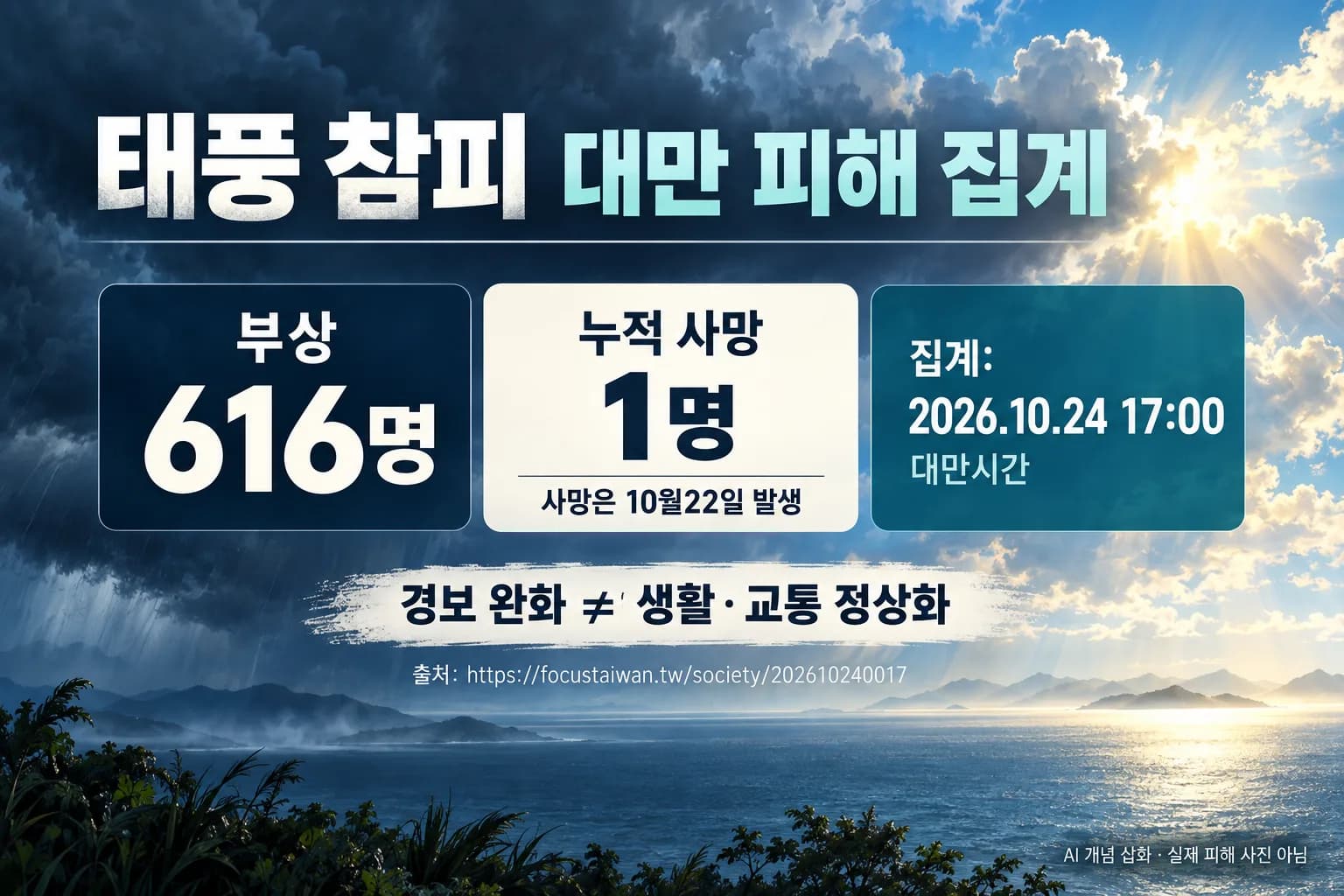 참피 대만 부상자 616명으로 늘어…경보 완화에도 정전·항공 차질