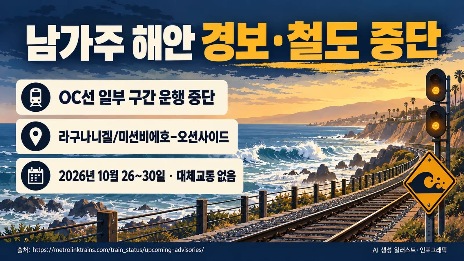남가주 해안 침수 경보 유지…메트로링크 OC선 일부 30일까지 중단