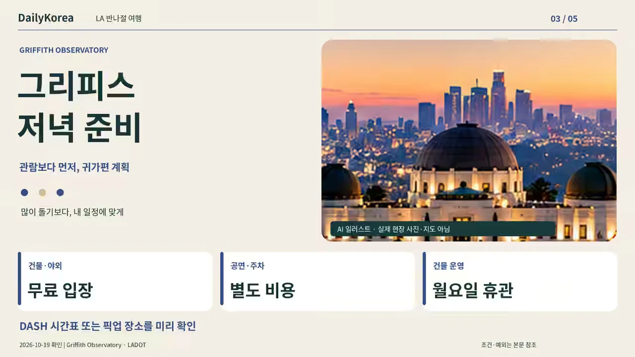 LA 반나절 여행 ③ 그리피스 천문대: 야경보다 먼저 정할 교통·관람·귀가 계획
