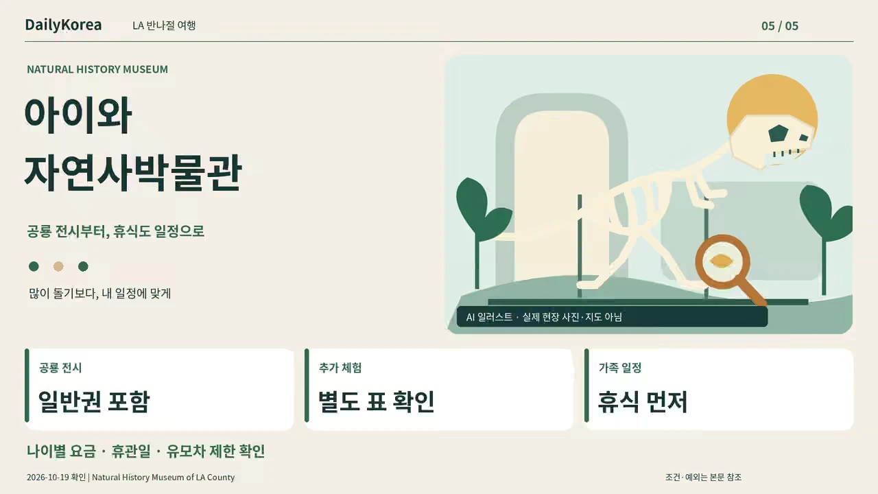 LA 반나절 여행 ⑤ 아이와 자연사박물관: 공룡 전시·추가 체험·휴식 시간 고르기