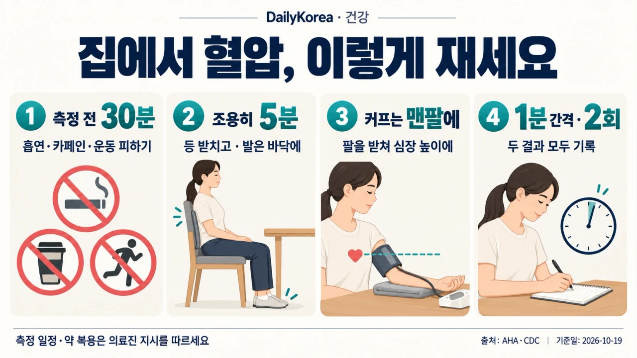 집에서 혈압 재는 법: 혈압계·커프·자세부터 확인하세요