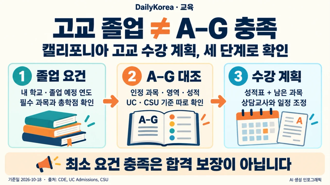고등학교 졸업하면 UC·CSU 지원 준비도 끝날까? 졸업 요건과 A–G의 차이