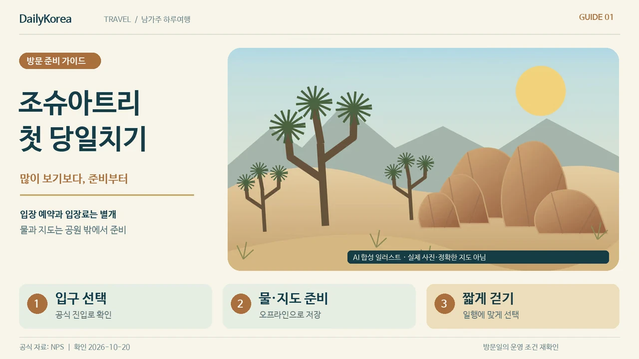 조슈아트리 첫 당일치기: 입구·짧은 산책·물과 지도를 먼저 정하는 법